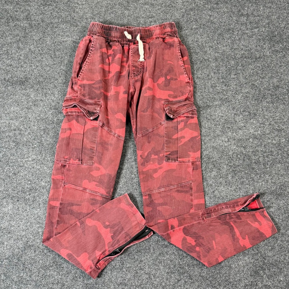 Golden Aesthetics Mens Cargo Pants Red Camo Zipper Ankle Elastic Waist Small
